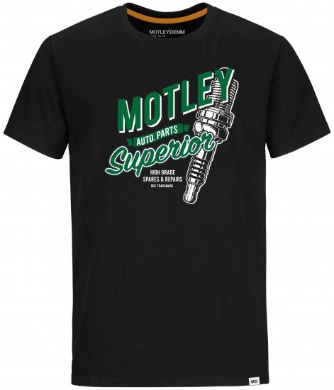Motley Denim Derry T-shirt Green on Black - Kratke Majice - Moške kratke majice za močnejše postave