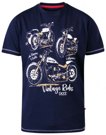 D555 Ellis Motorbike Trio Crew Neck T-Shirt Navy - Kratke Majice - Moške kratke majice za močnejše postave
