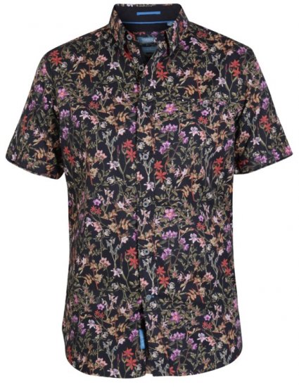 D555 Emmet Floral Shirt Black - Srajce - Moške srajce za Močnejše Postave