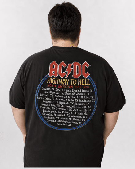 D555 Hugh Official ACDC Highway To Hell Majica s Potiskom Črna - Kratke Majice - Moške kratke majice za močnejše postave