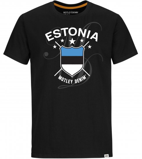 Motley Denim Estonia T-shirt Black - Kratke Majice - Moške kratke majice za močnejše postave