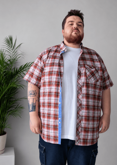 Kam Jeans 6368 Checked Short Sleeve Shirt Red - Srajce - Moške srajce za Močnejše Postave