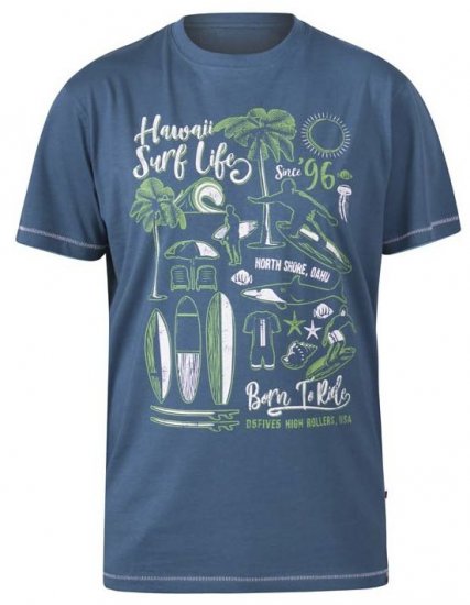 D555 Fernsby Hawaii Surf Crew Neck T-Shirt Teal - Kratke Majice - Moške kratke majice za močnejše postave