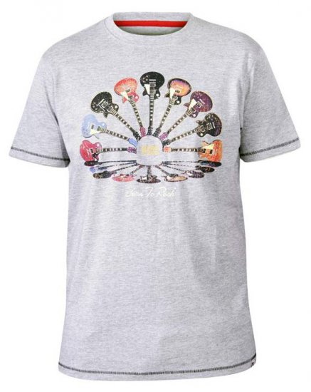 D555 Gillard Guitars Crew Neck Printed T-Shirt Grey - Kratke Majice - Moške kratke majice za močnejše postave