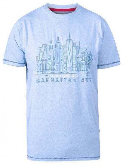 D555 Hemsworth Manhattan Sky Line Crew Neck Printed T-Shirt Blue - Kratke Majice - Moške kratke majice za močnejše postave