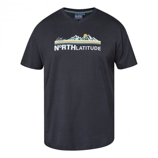 North Latitude Mountain T-Shirt V-Neck Črna - Kratke Majice - Moške kratke majice za močnejše postave