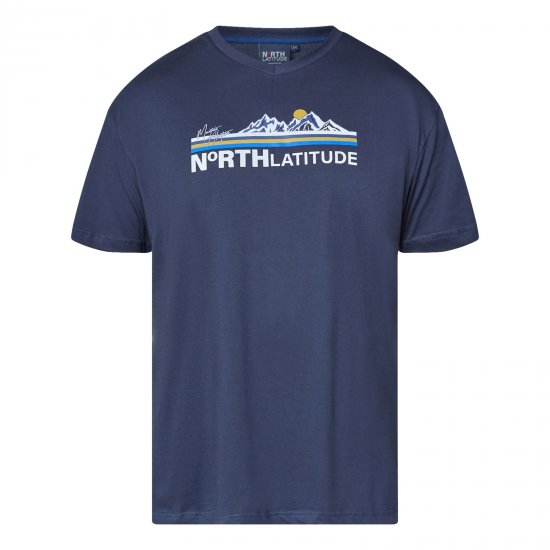 North Latitude Mountain T-Shirt V-Neck Mornarska - Kratke Majice - Moške kratke majice za močnejše postave