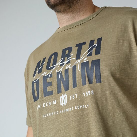 North Latitude T-Shirt Slub With Print Rjava/Bež - Kratke Majice - Moške kratke majice za močnejše postave