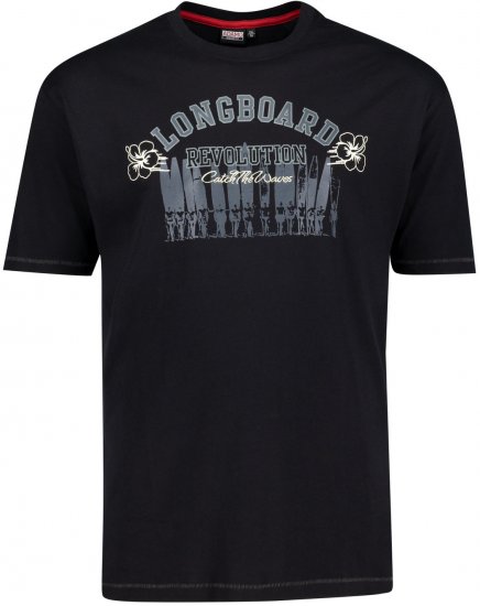 Adamo Longboard Regular Fit Printed T-shirt Black - Kratke Majice - Moške kratke majice za močnejše postave