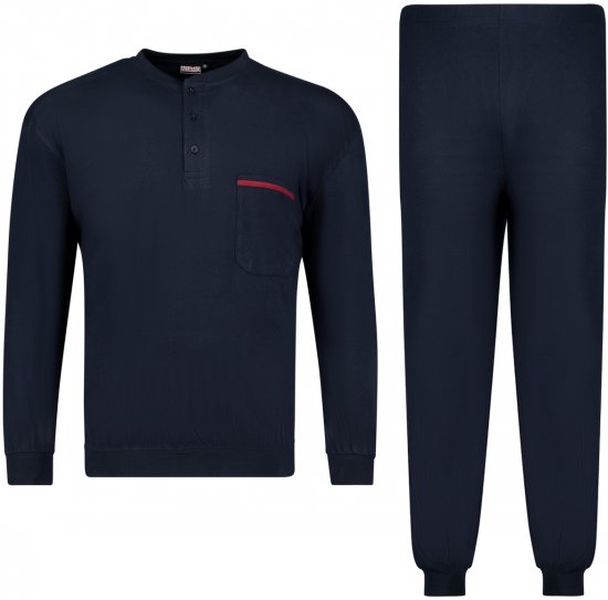 Adamo Brian Long Sleeve Pyjama with Cuffs Navy - Spodnje perilo & kopalne hlače - Moško Spodnje Perilo za močnejše postave