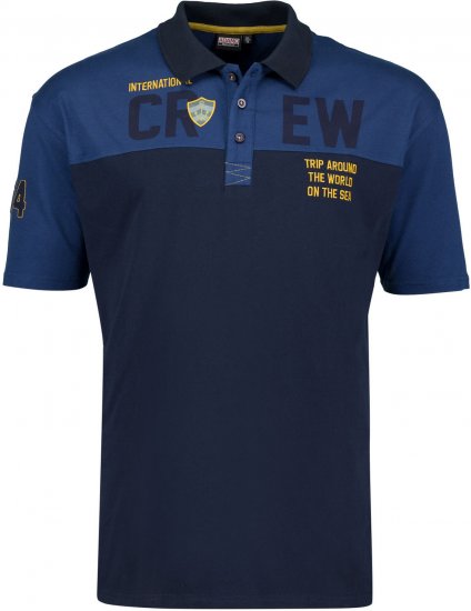 Adamo Crew Printed Jersey Poloshirt Denim Blue - Polo majice - Moške Polo Majice za Močnejše Postave