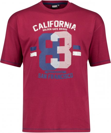 Adamo Golden Gate Comfort Fit Printed T-shirt Burgundy - Kratke Majice - Moške kratke majice za močnejše postave