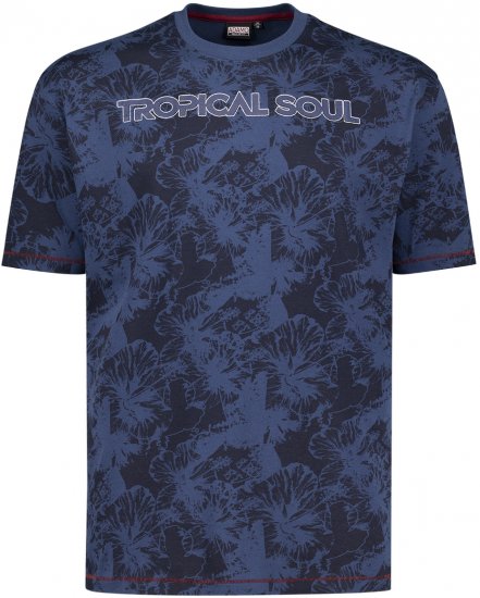 Adamo Tropical Regular Fit Printed T-shirt Navy - Kratke Majice - Moške kratke majice za močnejše postave