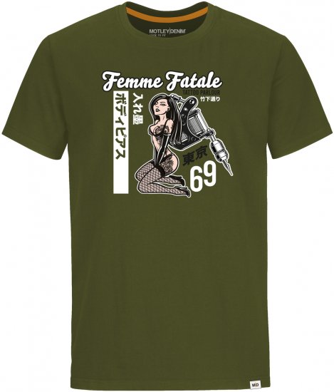 Motley Denim Hampton T-shirt Dark Khaki - Kratke Majice - Moške kratke majice za močnejše postave