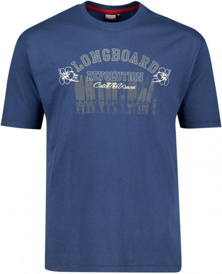 Adamo Longboard Regular Fit Printed T-shirt Denim Blue - Kratke Majice - Moške kratke majice za močnejše postave
