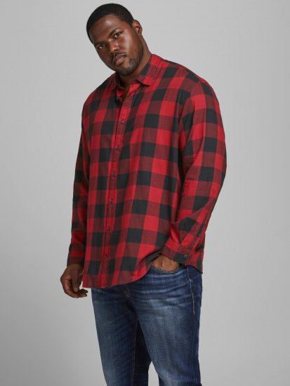 Jack & Jones Gingham Shirt L/S Brick Red - Srajce - Moške srajce za Močnejše Postave