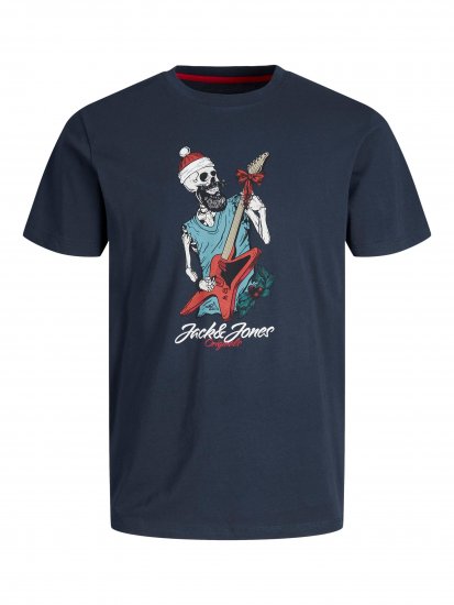 Jack & Jones JORFESTIVE Xmas Skull T-shirt Navy - Kratke Majice - Moške kratke majice za močnejše postave