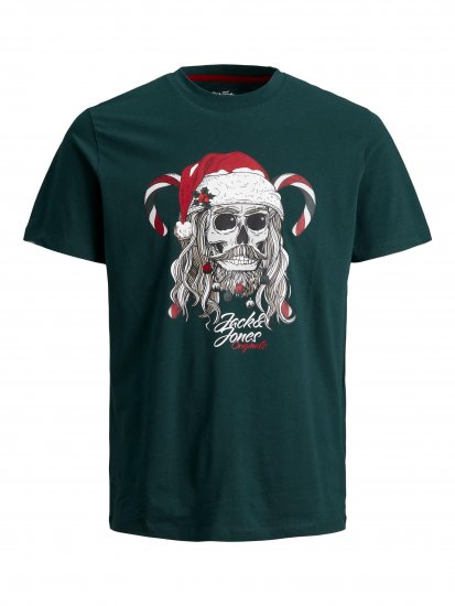 Jack & Jones JORFESTIVE Xmas Skull T-shirt Green - Kratke Majice - Moške kratke majice za močnejše postave