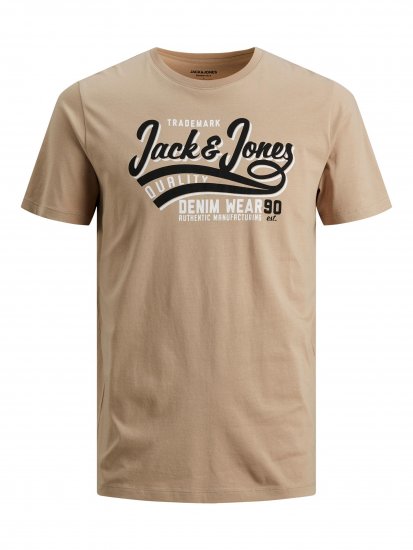 Jack & Jones JJELOGO TEE Beige - Kratke Majice - Moške kratke majice za močnejše postave