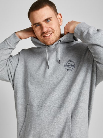 Jack & Jones JJESHARK SWEAT Hoodie Light Grey - Puloverji & jopice - Moški Puloverji & Jopice za Močnejše Postave