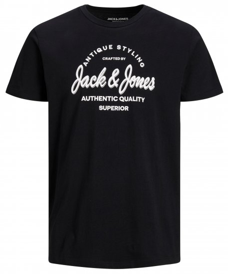 Jack & Jones JJERAFA TEE Black - Kratke Majice - Moške kratke majice za močnejše postave