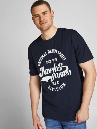 Jack & Jones JJERAFA TEE Navy - Kratke Majice - Moške kratke majice za močnejše postave