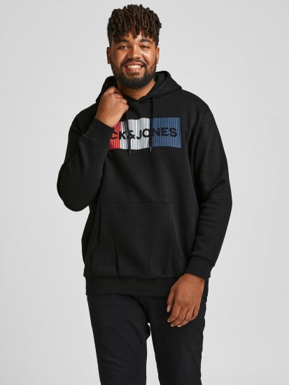 Jack & Jones CORP LOGO Hoodie Black - Puloverji & jopice - Moški Puloverji & Jopice za Močnejše Postave