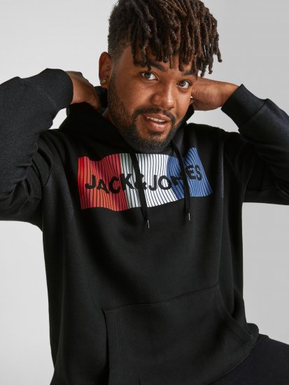 Jack & Jones CORP LOGO Hoodie Black - Puloverji & jopice - Moški Puloverji & Jopice za Močnejše Postave