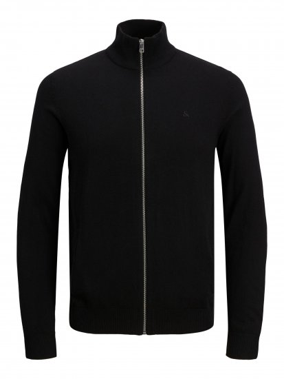 Jack & Jones JJEMIL Knit Turtle Zip Cardigan Black - Puloverji & jopice - Moški Puloverji & Jopice za Močnejše Postave