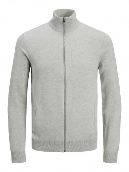 Jack & Jones JJEMIL Knit Turtle Zip Cardigan Light Grey - Puloverji & jopice - Moški Puloverji & Jopice za Močnejše Postave