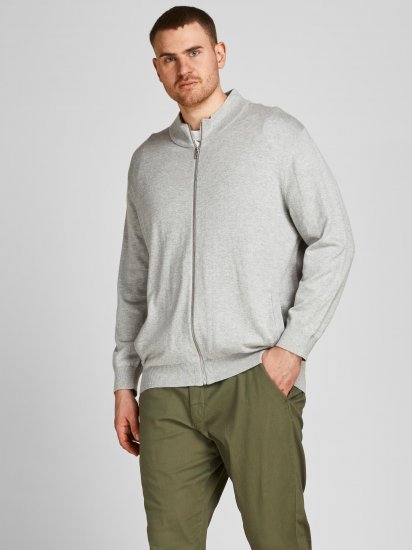 Jack & Jones JJEMIL Knit Turtle Zip Cardigan Light Grey - Puloverji & jopice - Moški Puloverji & Jopice za Močnejše Postave