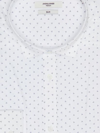 Jack & Jones JPRBLACARDIFF Print Shirt LS White - Srajce - Moške srajce za Močnejše Postave