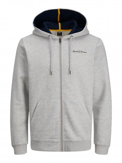 Jack & Jones JCOBERG SWEAT ZIP Hoodie Grey Melange - Puloverji & jopice - Moški Puloverji & Jopice za Močnejše Postave