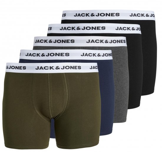 Jack & Jones BASIC White WB Trunks 5-Pack Green - Spodnje perilo & kopalne hlače - Moško Spodnje Perilo za močnejše postave