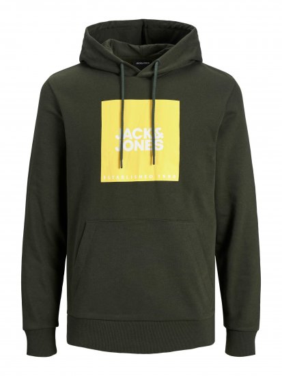 Jack & Jones JJLOCK SWEAT HOOD Dark Green - Puloverji & jopice - Moški Puloverji & Jopice za Močnejše Postave