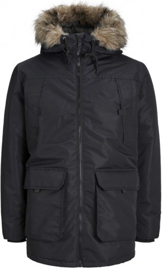 Jack & Jones CONSTRUCT Windproof Fur Parka Black - Jakne - Moške bunde za Močnejše Postave