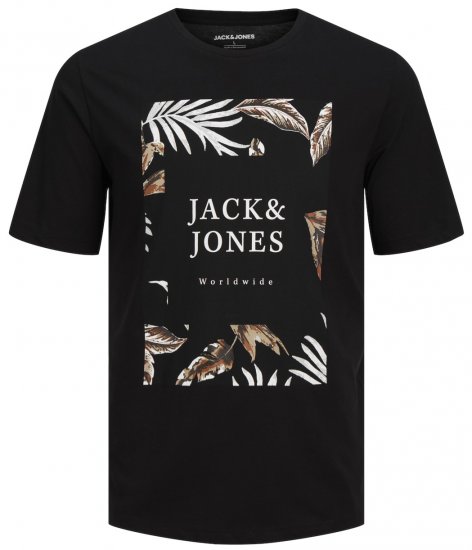 Jack & Jones JJFLOOR Black T-Shirt - Kratke Majice - Moške kratke majice za močnejše postave