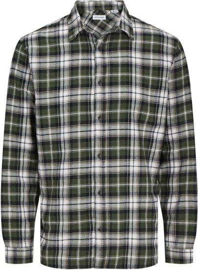 Jack & Jones JOSHUA LS Flannel Shirt Kombu Green - Srajce - Moške srajce za Močnejše Postave