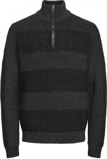 Jack & Jones HUGO Knitted Sweater with Half Zipper Black - Puloverji & jopice - Moški Puloverji & Jopice za Močnejše Postave