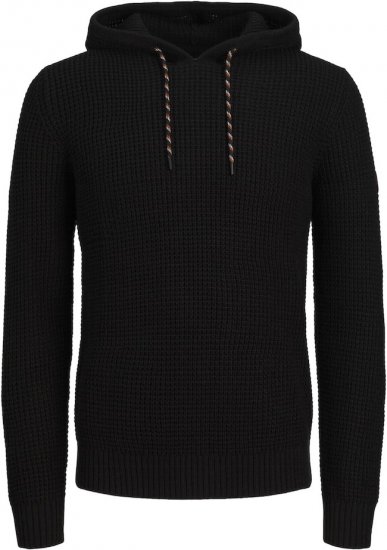 Jack & Jones LIAM Knitted Sweater Hoodie Black - Puloverji & jopice - Moški Puloverji & Jopice za Močnejše Postave