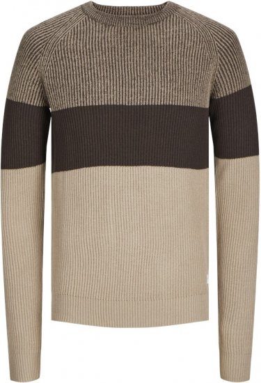 Jack & Jones PANNEL Knitted Sweater Brown - Puloverji & jopice - Moški Puloverji & Jopice za Močnejše Postave