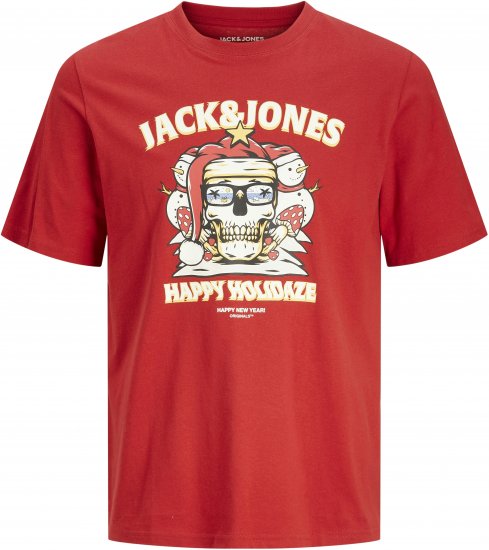 Jack & Jones XMAS Christmas Skull T-Shirt Red - Kratke Majice - Moške kratke majice za močnejše postave