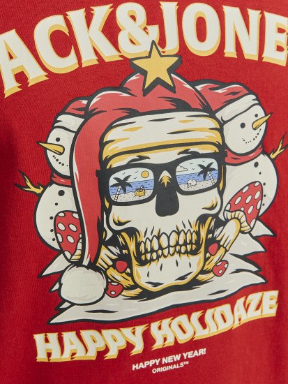 Jack & Jones XMAS Christmas Skull T-Shirt Red - Kratke Majice - Moške kratke majice za močnejše postave
