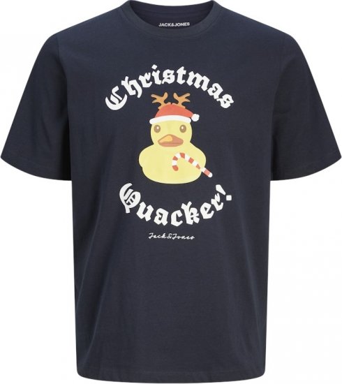 Jack & Jones XMAS Funny Christmas Quacker T-Shirt Navy - Kratke Majice - Moške kratke majice za močnejše postave