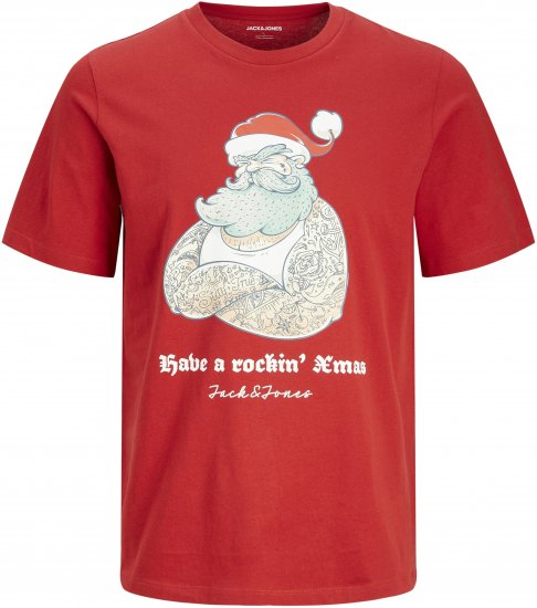 Jack & Jones XMAS Funny Rockin Santa T-Shirt Red - Kratke Majice - Moške kratke majice za močnejše postave