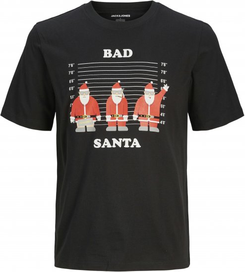 Jack & Jones XMAS Funny Bad Santa T-Shirt Black - Kratke Majice - Moške kratke majice za močnejše postave