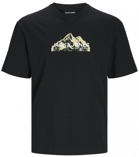 Jack & Jones JCOMOUNTAIN LOGO T-Shirt Black - Kratke Majice - Moške kratke majice za močnejše postave