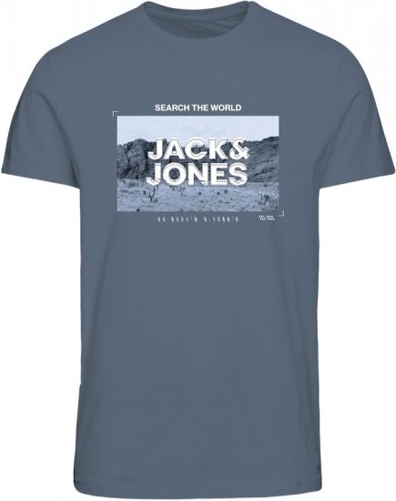 Jack & Jones RAY Photo T-Shirt Flint Stone Blue - Kratke Majice - Moške kratke majice za močnejše postave