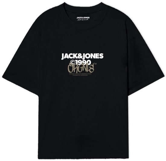 Jack & Jones JORBUSHWICK T-Shirt Black - Kratke Majice - Moške kratke majice za močnejše postave