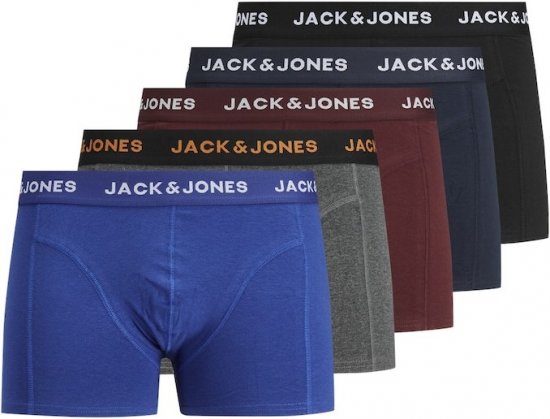Jack & Jones EVERYDAY Trunks 5 Pack Black - Spodnje perilo & kopalne hlače - Moško Spodnje Perilo za močnejše postave